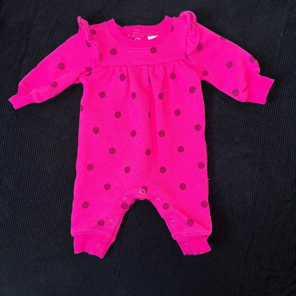 Carter's Pink Footies with Polka Dots and Long Sleeves
